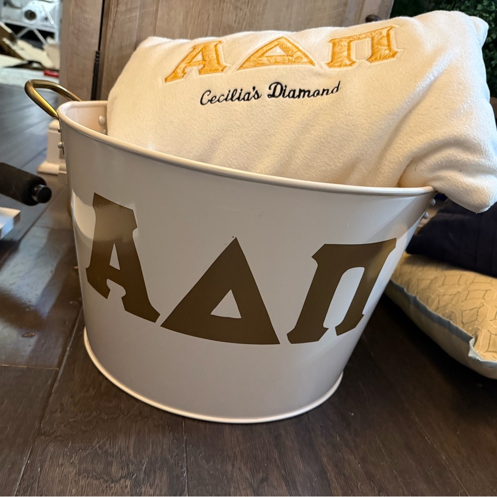 White and Gold Greek Letter Bucket
